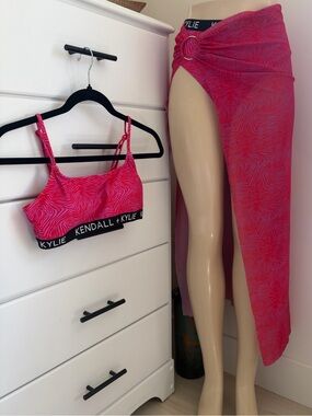 Kendall & Kylie Hot Pink Zebra Bikini Top with Matching Sarong